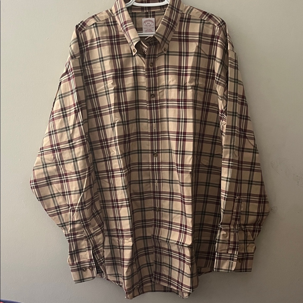 Brooks Brothers Beige and Burgundy Plaid Shirt